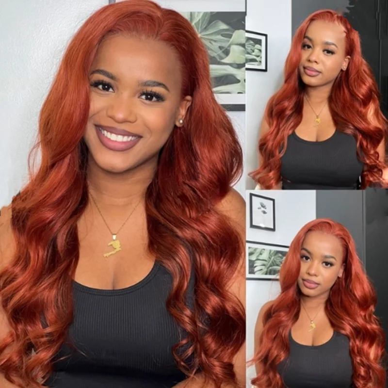 

Orange Brown Soft 26Inch Long 180 Density Glueless Preplucked Body Wave Lace Front Wig For Women With BabyHair Daily Cosplay