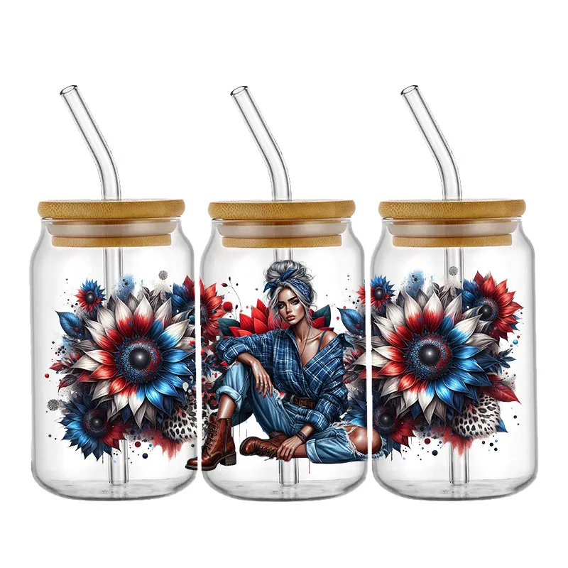 멋진 소녀 자신감 커피 UV DTF 스티커 16oz 컵 랩 전송 스티커 사용자 정의 라벨 DIY 자기 접착 스티커