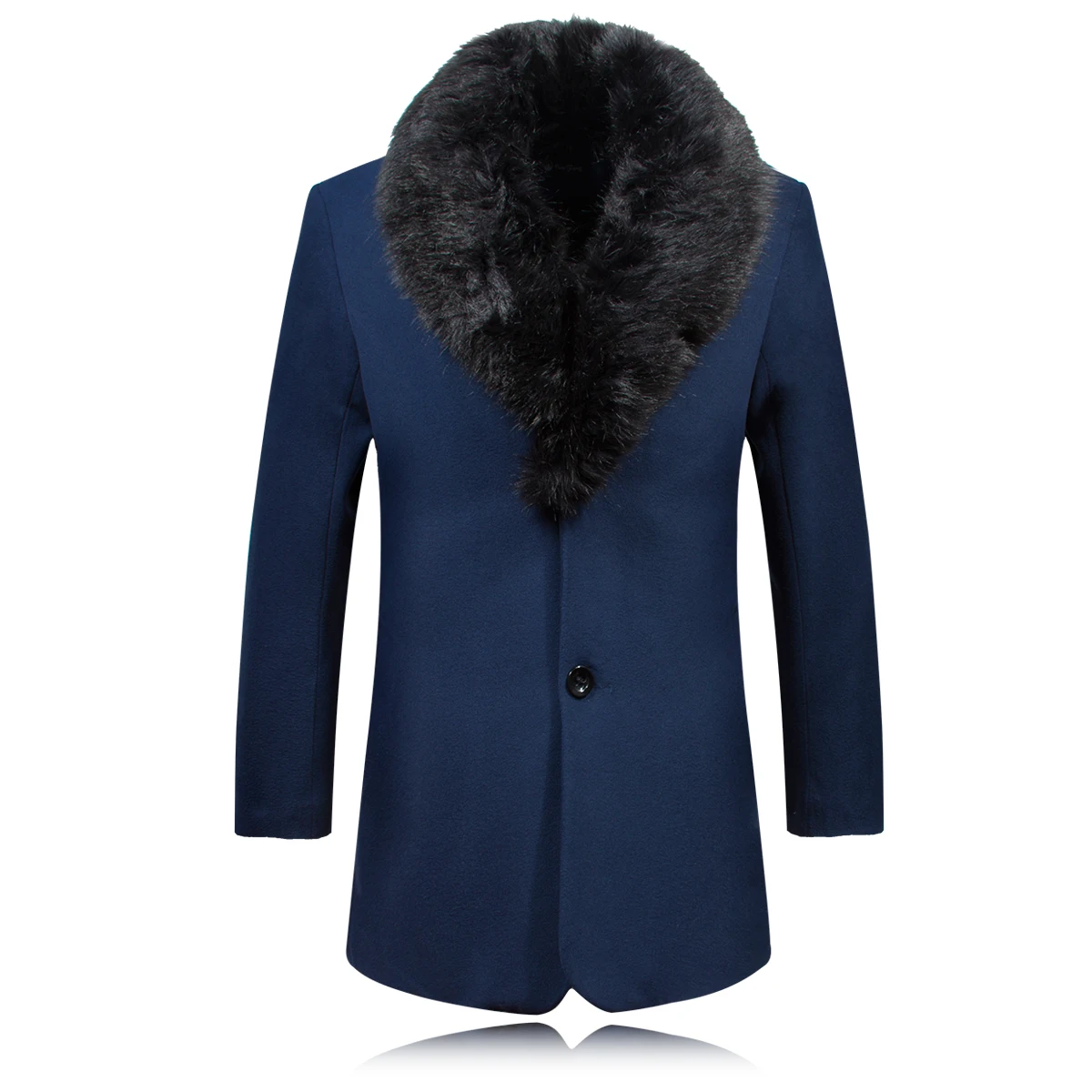 

Nice New Winter Woolen Coat Men Fur Collar Warm Trench Coat Manteau Homme Overcoat Male Wool Blend Mid Long Jacket Size S-3XL