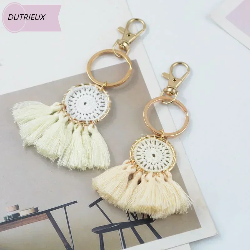 

Bohemian Tassel Key Chain Charm Jewelry Solid Color Handmade Keyring Simple Tassel Cellphone Straps Handbag Pendant Keychain