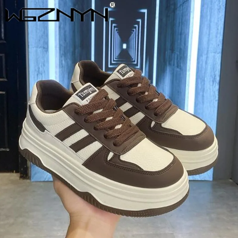 

Женские кроссовки со шнуровкой, на платформе и вулканизированной подошве, Повседневная Уличная обувь для пар, модель сезона осень 2024