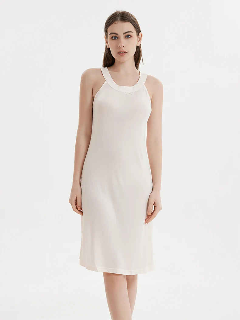 SuyaDream Women Solid Dresses Knitted Real Silk Halterneck Off Shoulder Mid Dress 2026 Spring Summer Elegant Clothes Green White