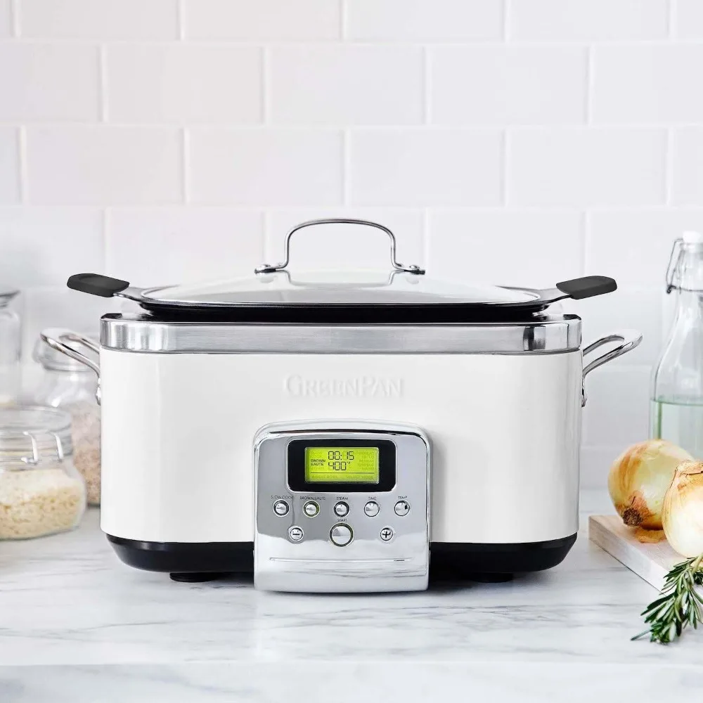 Elite 8-in -1 Programmable 6QT Electric Slow Cooker, Dishwasher Safe Lid & Removable Crock, PFAS-Free Healthy Ceramic