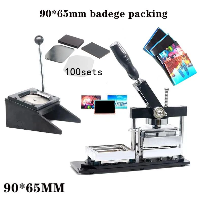 80x53mm/90x65mm Rectangular Badge Maker Magnetic Badge Making Machine for Refrigerator + Paper Cutter + 100Pcs Components
