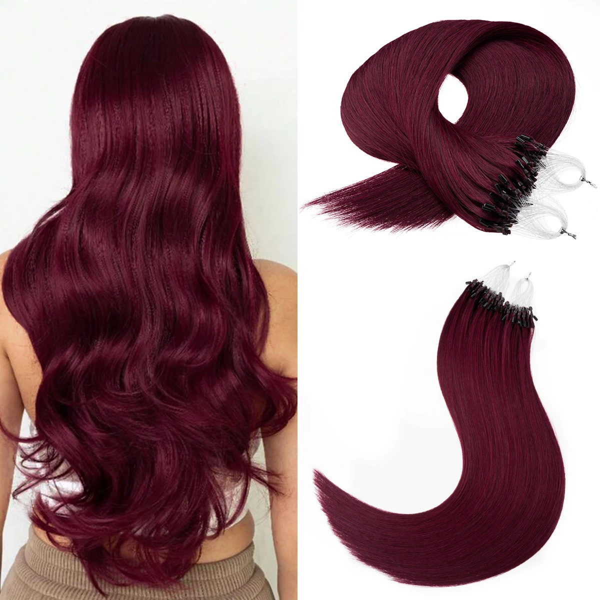 Senmy Micro Loop Human Hair Extensions Real Human Hair Micro Link #99J Wine Red Beads Extensions 1g/s 50g