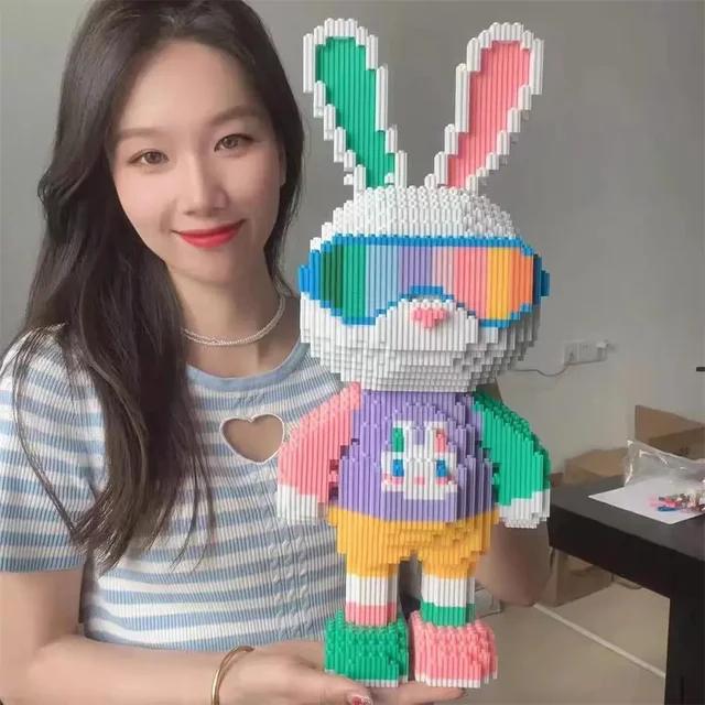 3D 5800PCS Candy Rabbit Colorful and Cute Rabbits Society Rabbit Building Blocks Adult High Difficulty Assembly Puzzle Toys Gift 2