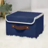 4PCS Storage Bins with Lid PU Leather Handles Storage Boxes PP Plastic Board Decorative Foldable Lidded Cotton Linen Fabric Home 6