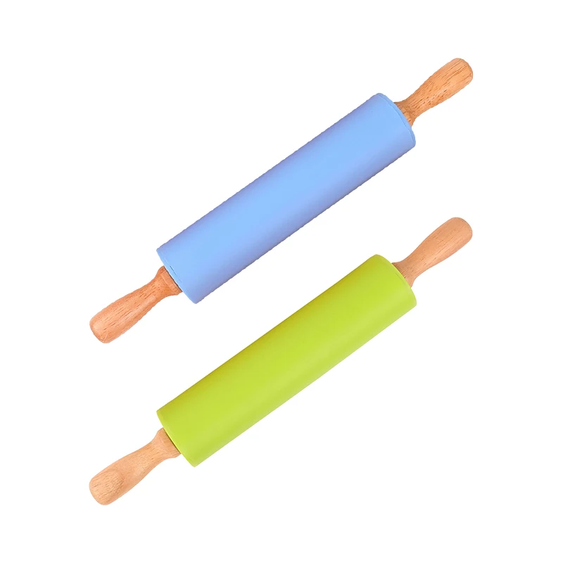 

Non-Stick Silicone Rolling Pin with Wooden Handles for Baking, Pastry Dough Roller Fondant Pizza etc