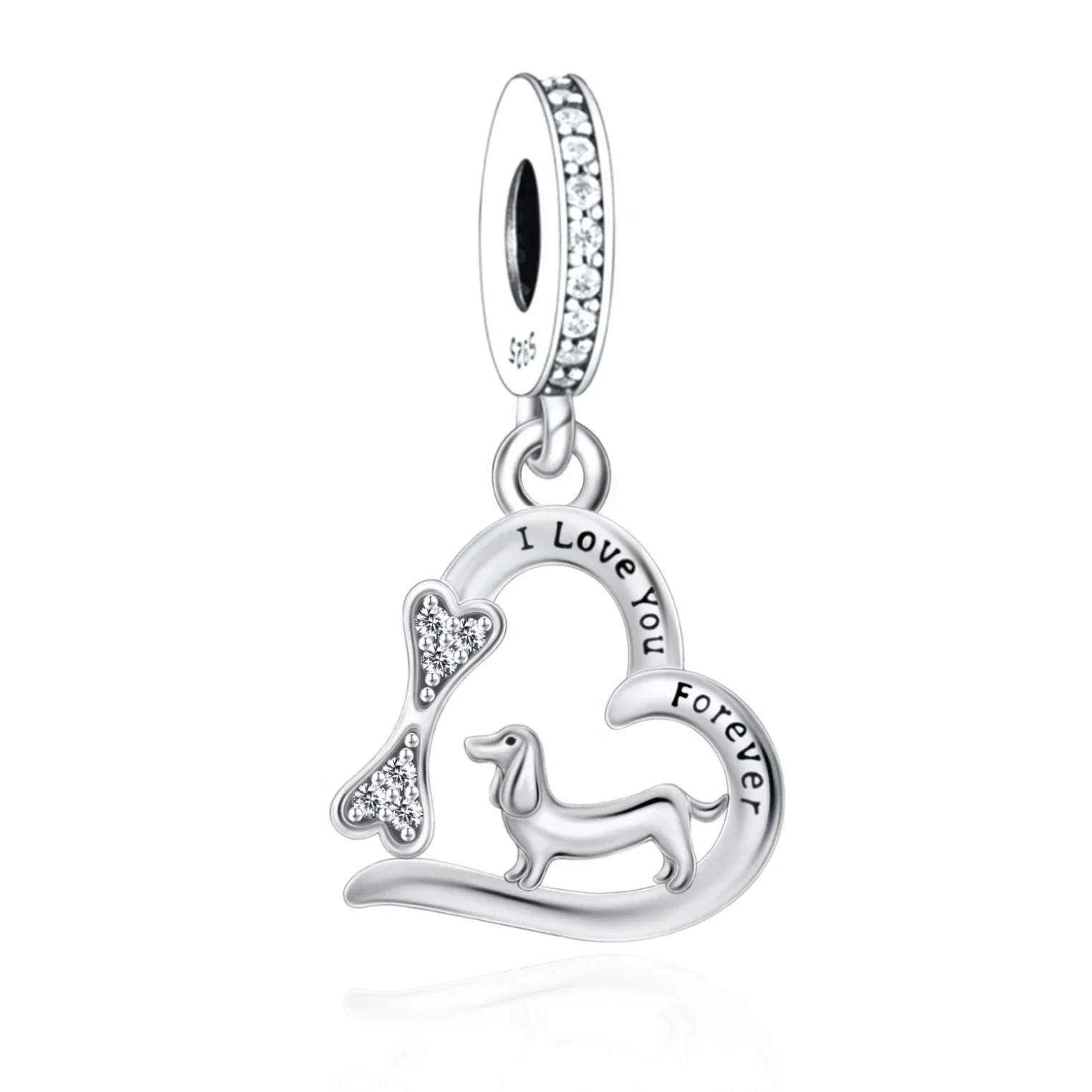 Fit Original Pan Charm Bracelet 100% 925 Sterling Silver I Love You Forever Dachshund Dog Bone Bead For Making Women Berloque 2