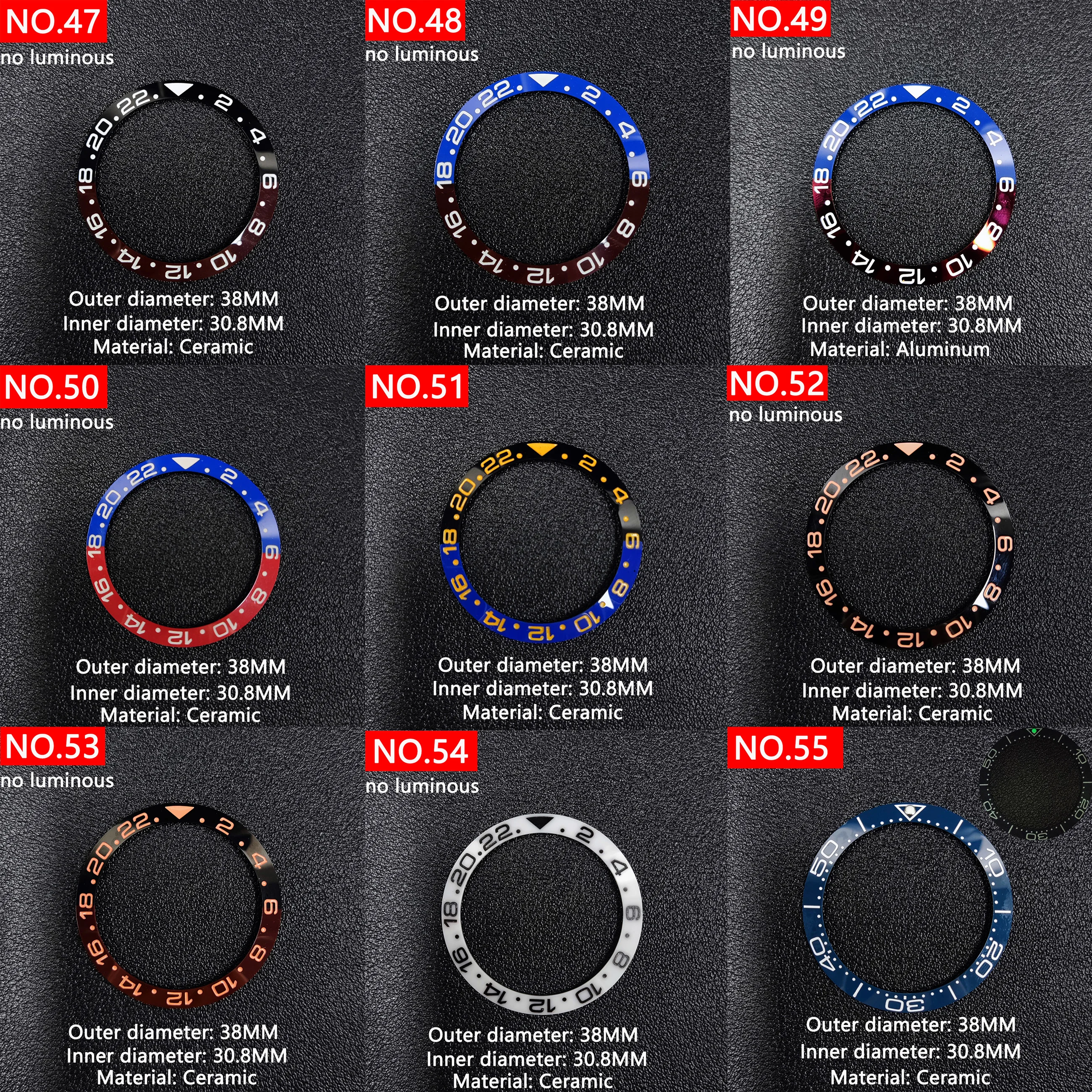 38mm Watch Ring Ceramic Bezel Insert Ring for Yacht celebrities Watch 40mm Case Watch Accessories Inner diameter 30.8mm
