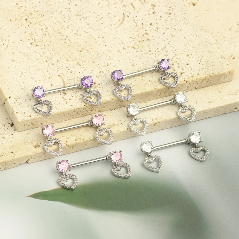 14G Nipple Rings for Women 316L Stainless Steel Heart Butterfly Moon CZ heart Barbell Nipple Rings Set Cute Nipplerings Piercin