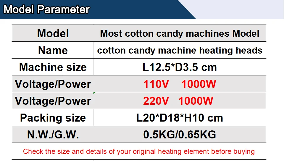 Description Picture 3 of itemERKA  Heat Head for Cotton Candy Machine Spare Part Replacements Candy Floss Machine Spare Parts 220v heating heads110V