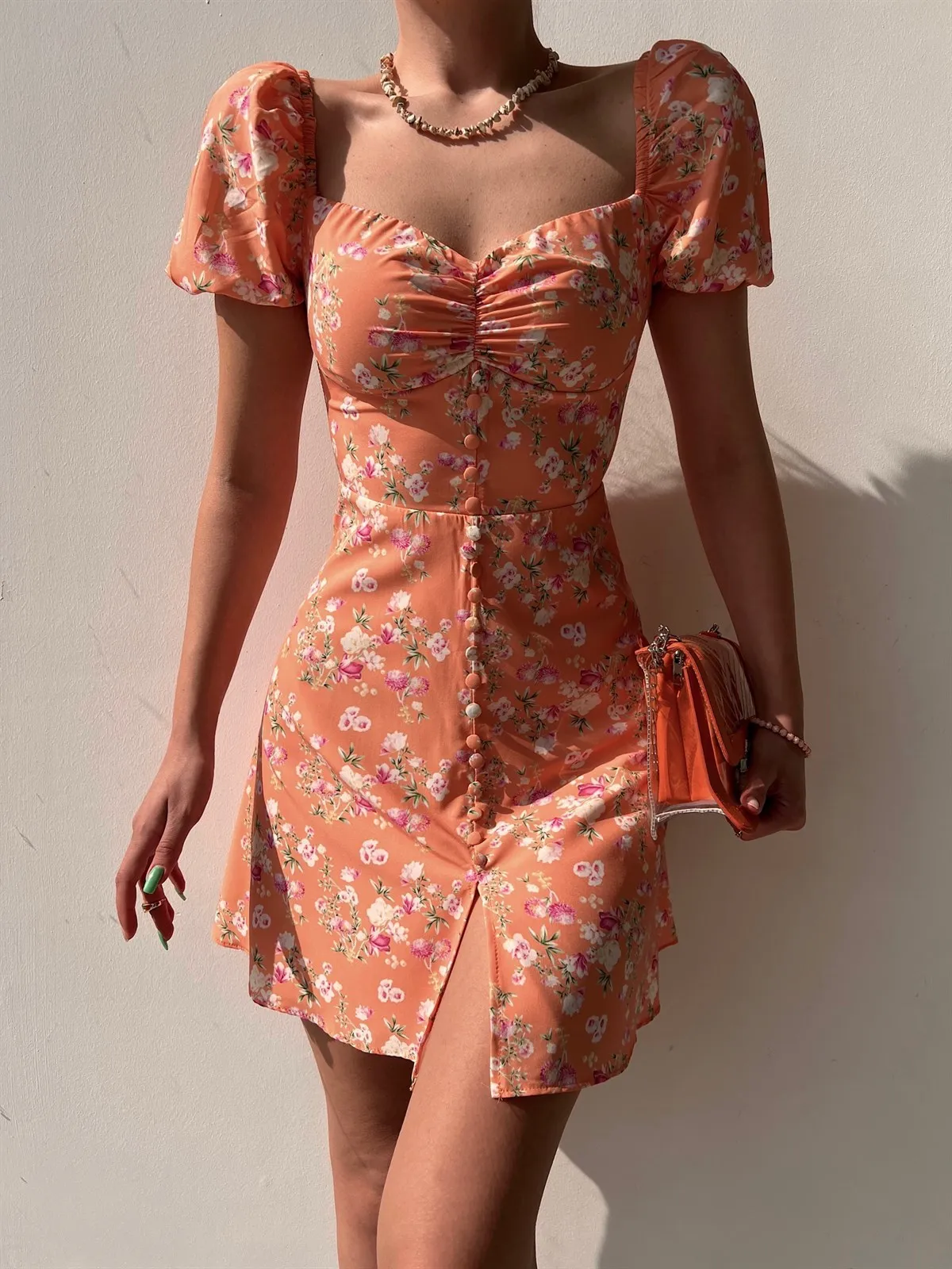 New sexy commuter v-neck fashion print slit dress