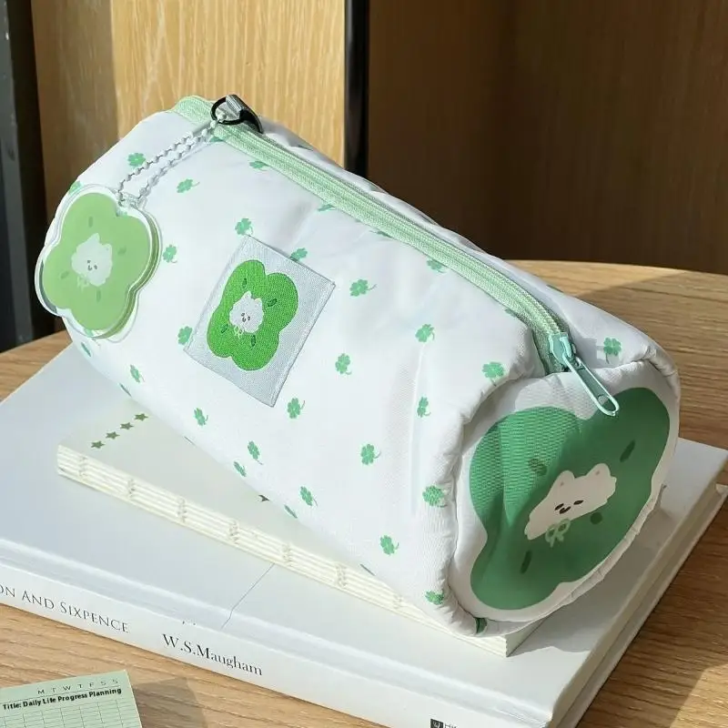 【Nice】1Pcs 대용량 귀여운 화장품 및 문구류 정리함 학교 사무실 여행용 네잎 클로버 새끼 고양이 필통