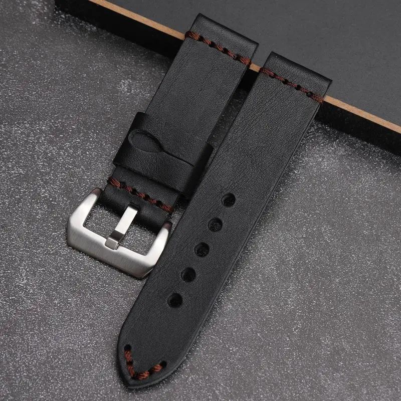 

Men's Black 20mm 22mm 24mm 26mm Calf Skin Genuine Leather Watch Band With Watch Buckle For Panerai Watch Strap Free Shipping