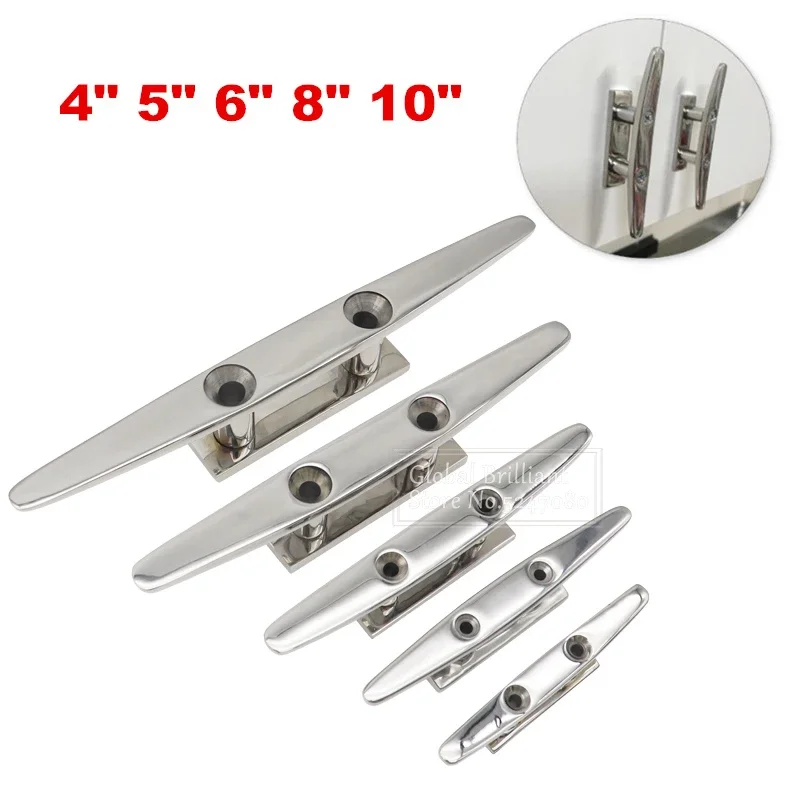 

4" 5" 6" 8" 10" Low Flat Cleat 316 Stainless Steel 2 Hole Hardware For Marine Boat Deck Rope Tie Fits All Chandlery Application