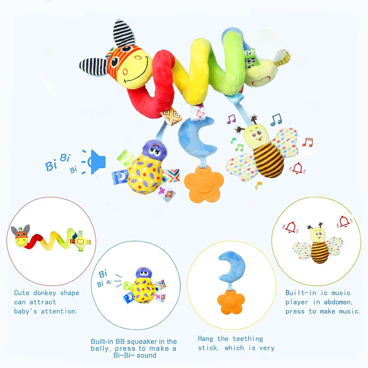 Baby Crib Hanging Rattles Toys Car Seat Toy Soft Mobiles Stroller Crib Cot Spiral Toy Pram Hanging Dolls for Babies Newborn Gift 3