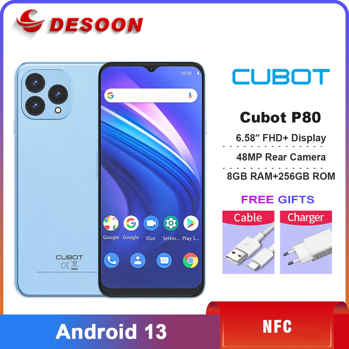 Cubot P80 Global Version Smartphone 6.583 Inch Fhd+ Screen 8gb Ram 256gb  Rom Nfc Phone 48mp+24mp Phone Android 13 5200mah - Mobile Phones -  AliExpress