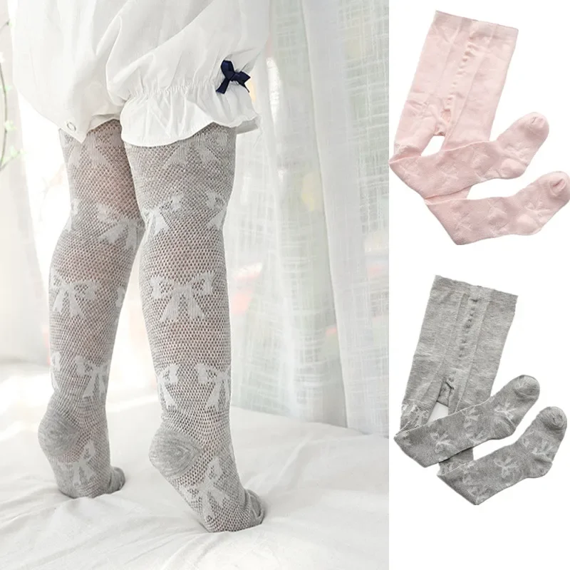 Girls Pantyhose Knit Tights Children Stockings 0-8Y Baby Girl Spring Summer Knitted Cotton Thin Breathable
