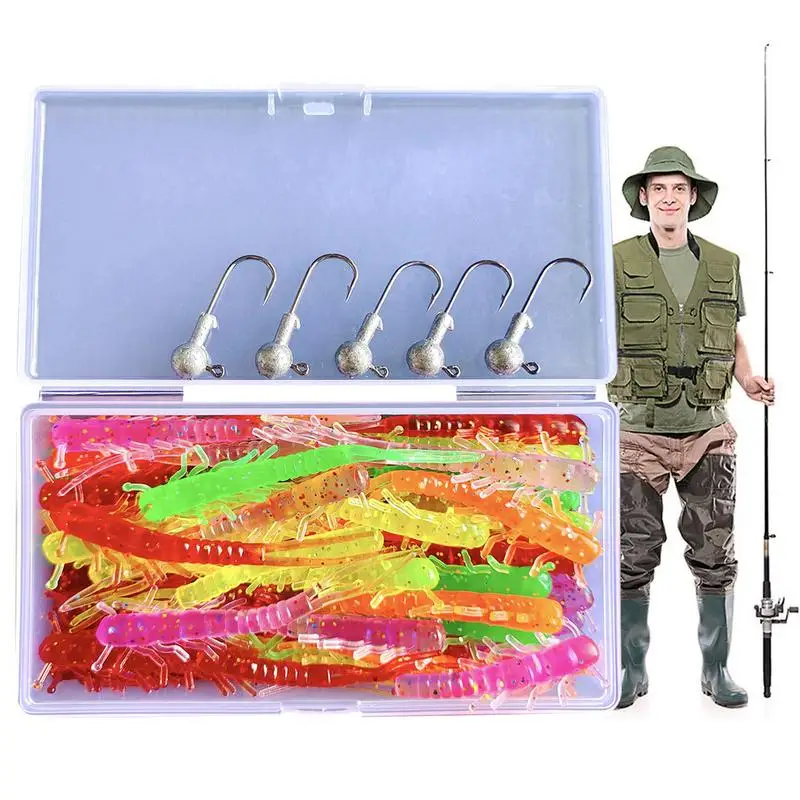 

Soft Baits 50pcs Soft Lures With 5 Jig Heads Crappie Walleye Trout Bass Fishing Baits Lures Kit Fishing Soft Lures Artificial