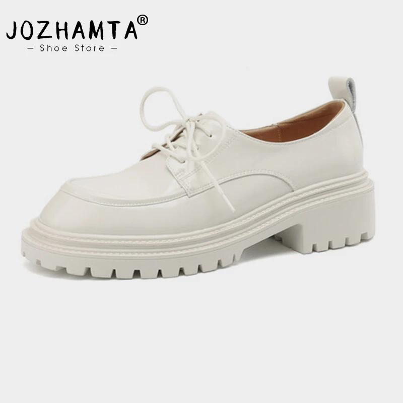 

JOZHAMTA Size 33-42 Women High Heels Loafers Pumps Real Leather Platform Chunky Heel Spring Shoes 2024 Flats Shoes Office Lady
