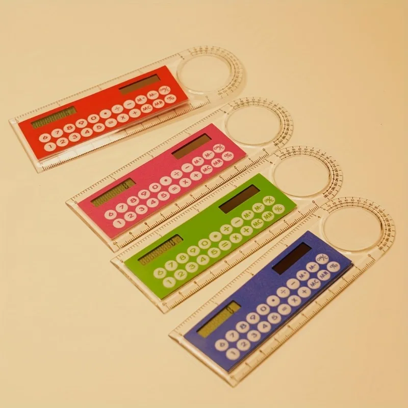 Mini Ultra-Thin Ruler with Solar Calculator Magnifying Glass Multifunctional Calculator 10cm School Office Supplies