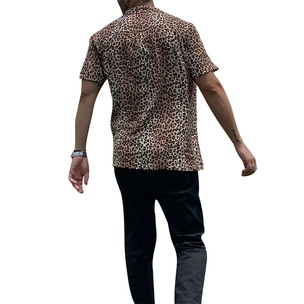 Men Leopard Print Button down Shirts Summer Casual Short Sleeve Shirts Beach Streetwear shirts and blouses Baggy Oversized Tops