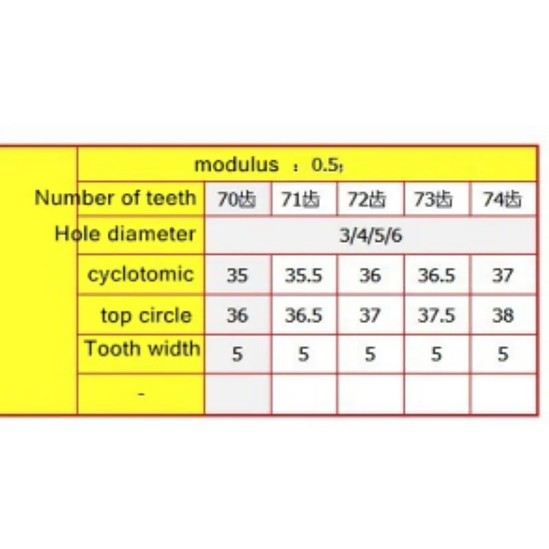 구리 플랫 기어 금속 소형 모듈러스 기어, 구멍 직경 3mm, 4mm, 5mm, 6mm, 0.5M, 70T, 71T, 72T, 73T, 74T, 1 개
