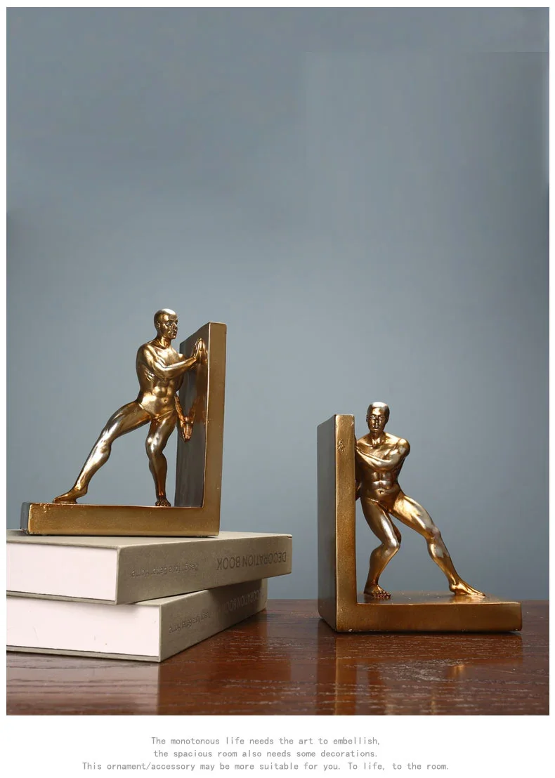 

Figurine Naked Home Decoration Creative Figure Art Bookend Resin Crafts Golden Modern Man Abstract Sculpture Desktop