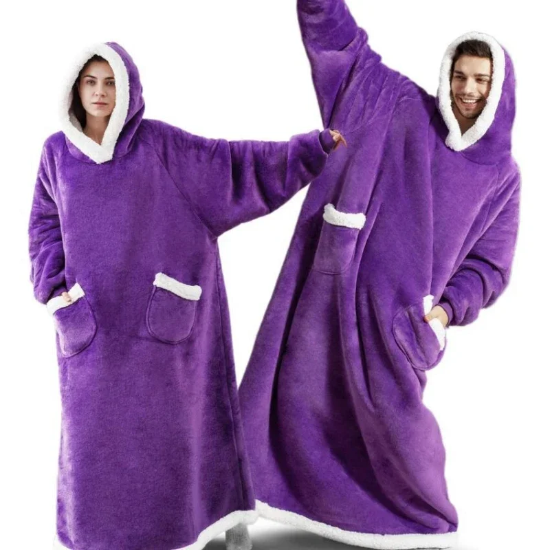 2024 Super Long Flannel Blanket with Sleeves Winter Hoodies Sweatshirt Women Men Pullover Fleece Giant TV Blanket Oversized New