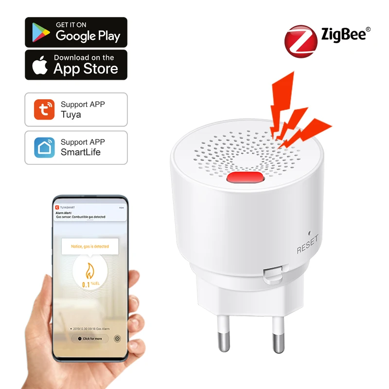 Tuya Zigbee 스마트 홈 천연 가스 센서, 가연성 가정용 스마트 LPG 가스 누출 경보 감지기, 화재 보안 보호