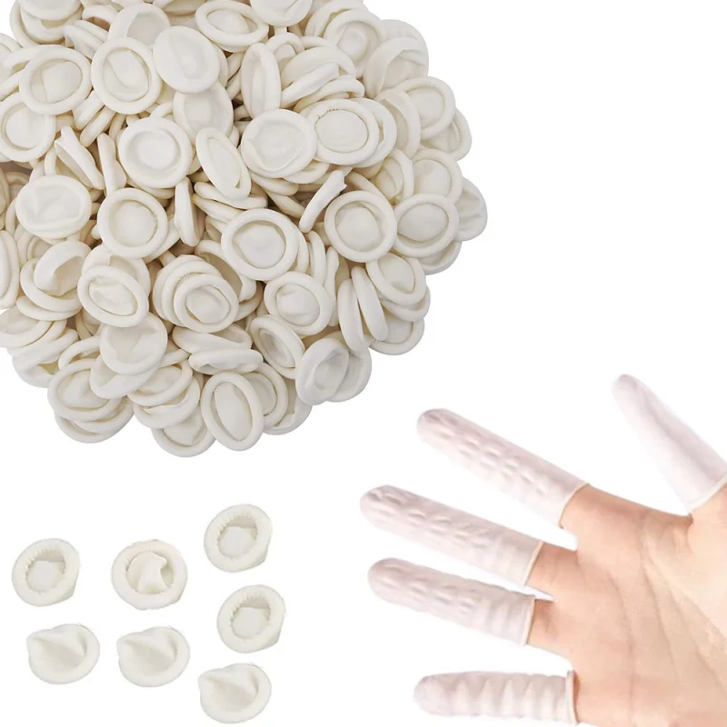 100 Stück Einweg-Gummihandschuhe aus Latex für Fingerbett, rutschfest, antistatisch, Fingerspitzenschutz, Finger-Daumen-Ärmel-Handschuh – Detail 4