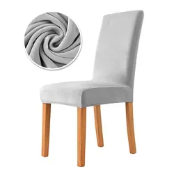 Luxurious Velvet Stretch Chair Cover - Super Soft Parsons Style for Dining Room or Office Seating (LightGrey ChairCover)