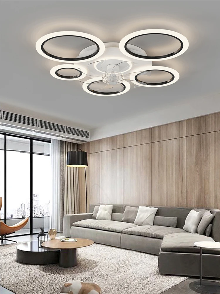 Modern White/Black Ceiling Fan Light for Living Room Dining Room Bedroom Induction Dimmable Round Acrylic Ceiling LED Fan Light ceiling fan led ceiling fan lights led fan light led ceiling lights