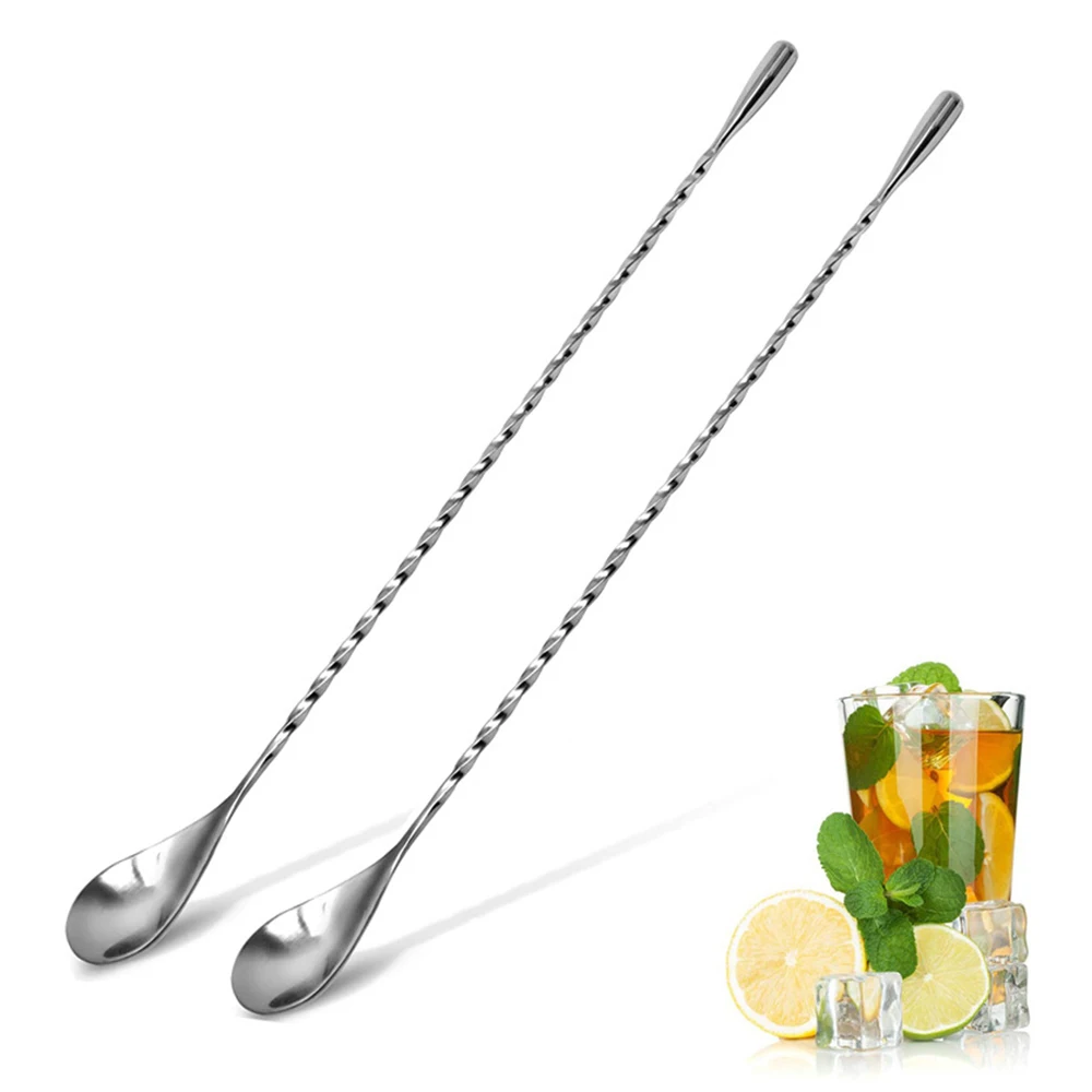 30cm Stainless Steel Water Drop Bartender Mixing Spoon Cocktail Stirrers Spiral Pattern Bar Spoon Long Handle Stirring Spoon