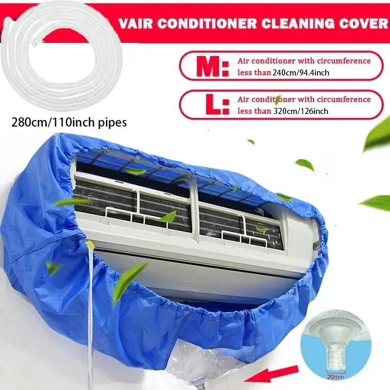 Air Conditioning Cover 95/130cm 37.4/51inch Full Set Cleaner Tools with Water Pipe Conditioner Waterproof Cleaning Cover
