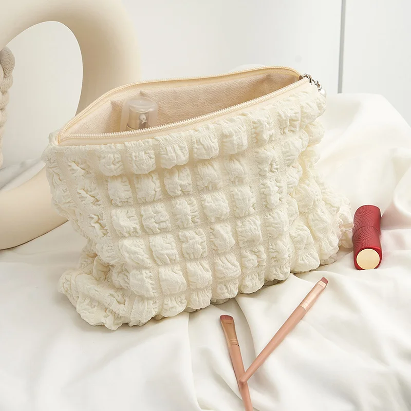 Reise veranstalter tragbare Reiß verschluss weiche Make-up-Tasche für Damen Mädchen beliebte Boho wieder verwendbare Blase Stoff Kapazität Kosmetik tasche