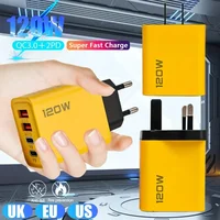 4 Ports Dual PD USB Charger Wall Adapter QC3.0 120W Fast Charging Phone Charger EU/US/UK Plug For iPhone 15 14 13 Samsung Xiaomi 2