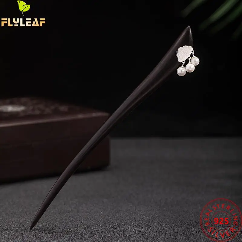 

Real 925 Sterling Silver Jewelry Freshwater Pearls Cloud Ebony Hair Sticks For Women Handmade Hanfu Hairpin Accessories 2022 New