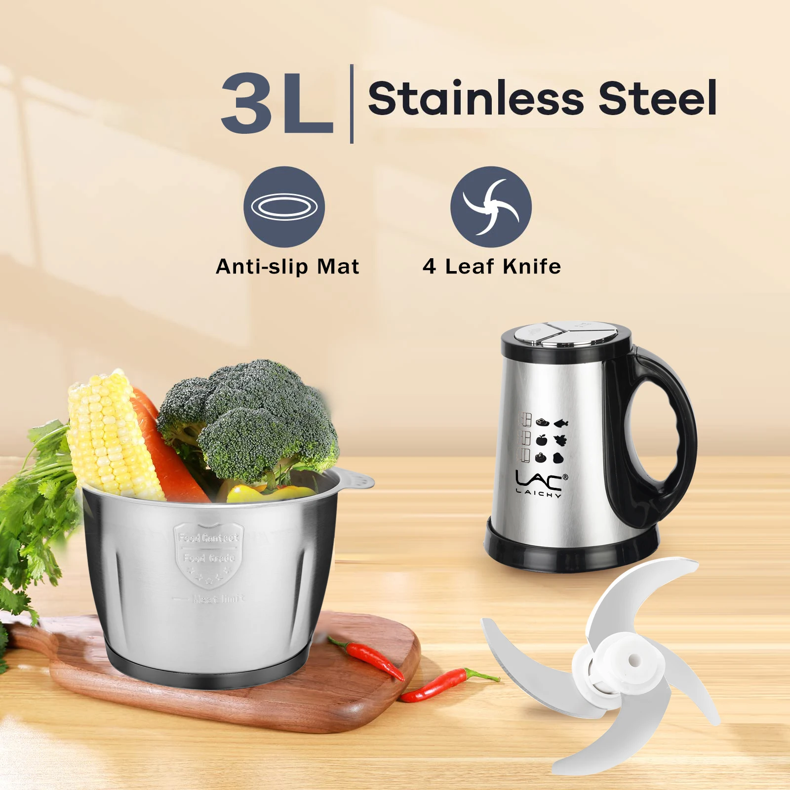 LAC Household Stainless Steel 3l Multi-Function Electric Meat Grinder  With Safety Lock Minced Stuffing Mixer Blade Detachable 2