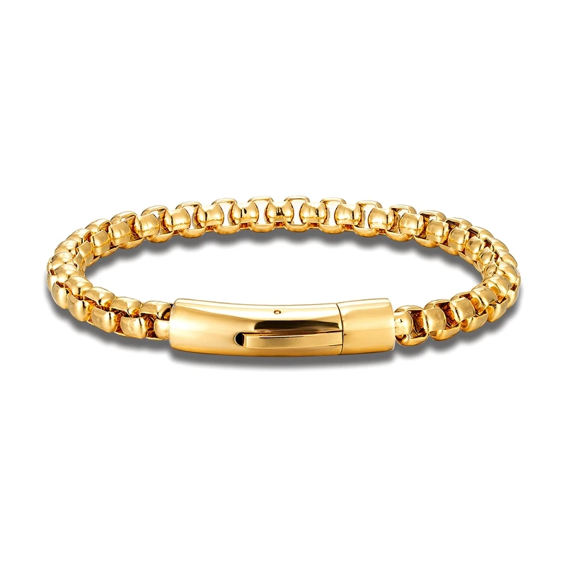 MKENDN Punk Retro Box Chain Bracelets for Men-Stainless Steel Magnetic Clasp Hip Hop Chain Mens Bracelet