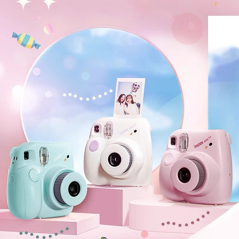 Genuine Fujifilm Fuji Instax Mini 7+ SE Instant Film Photo Camera Pink Blue Back Color instock Free Shipping for Festival Gift