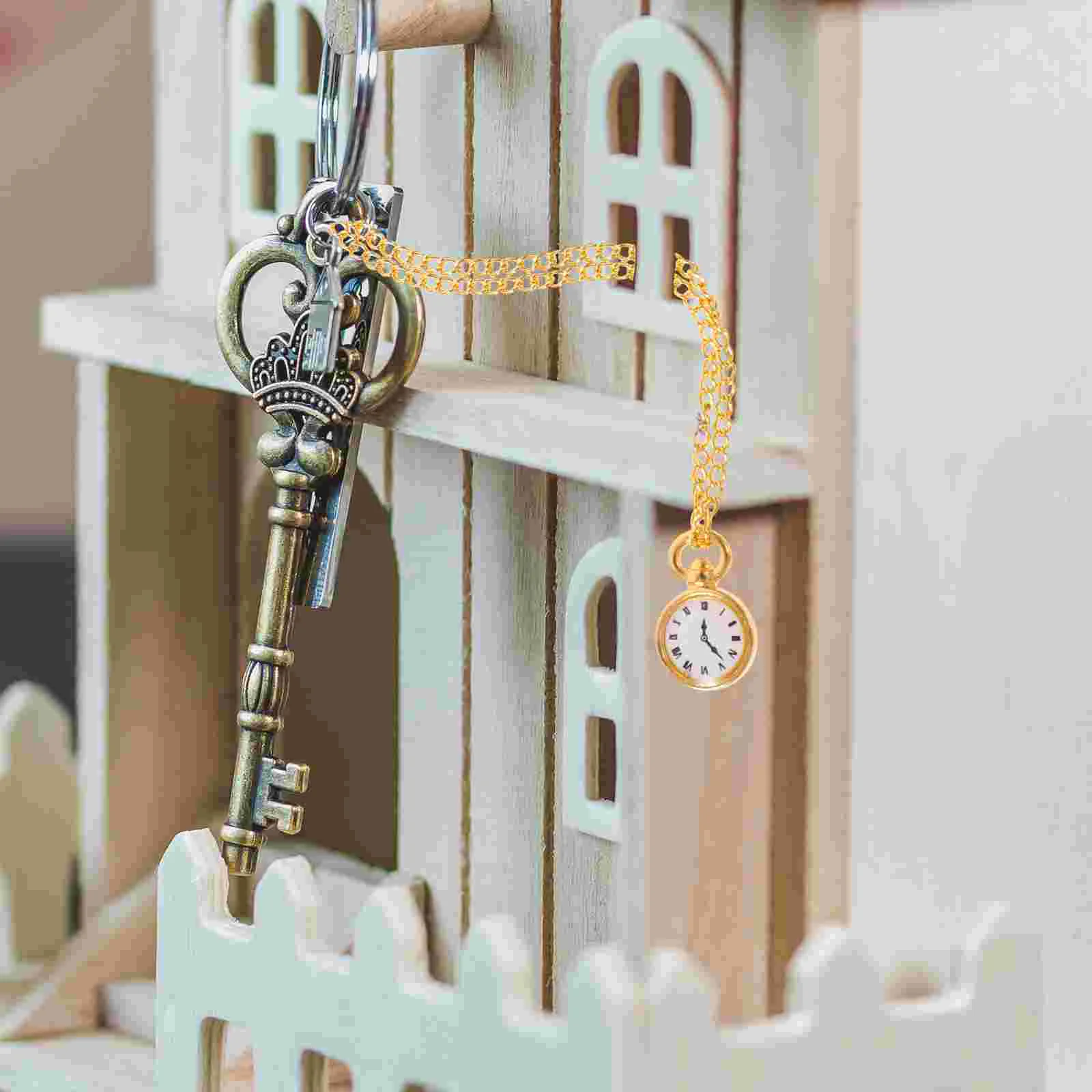 

Miniature Dollhouse Pocket Watch Mini Vintage Watches Chain Toy Doll Dress Up Party Accessories