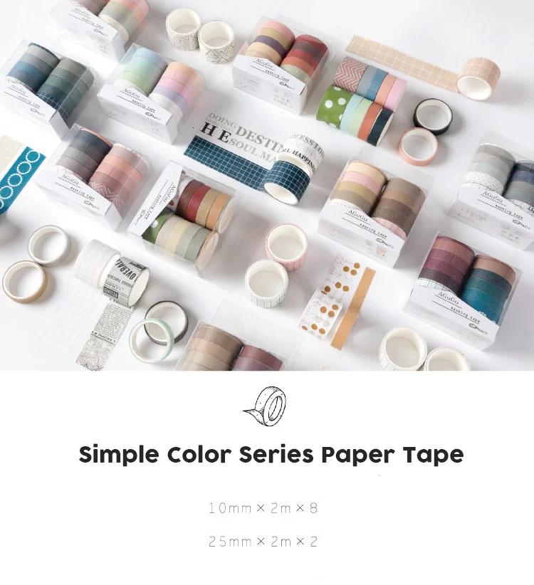 JIANWU 7pcs or 10pcs/set Cute Basic color Washi Tape Scrapbook DIY  Masking Tape School Stationery Store Journal supplies