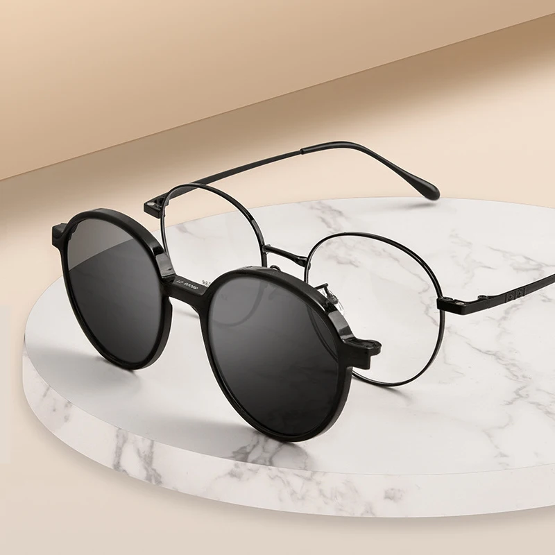 Women Polarized Clip On Sunglasses Fashion Round Titanium Alloy Optical Glasses Frame Female Sunshades Eyewear protective sunglasses protective glasses