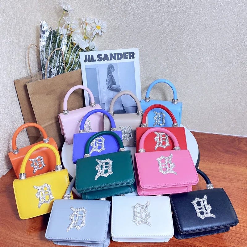 

Bag And Cap Set Luxury Diamond Small Detroit Shoulder Purse And Handbags Matching Hat Rhinestone Letter D Mini Crossbody Purses