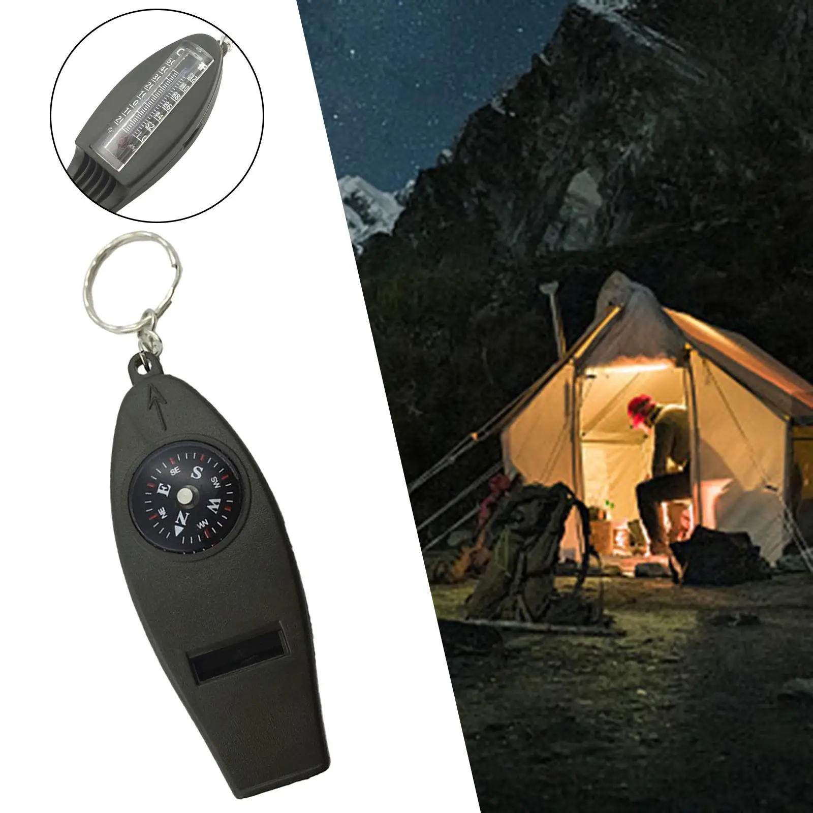 1pc 4-in-1 Outdoor Multifunctional Whistle With Compass, Magnifying Glass,  And Thermometer For Hiking & Camping