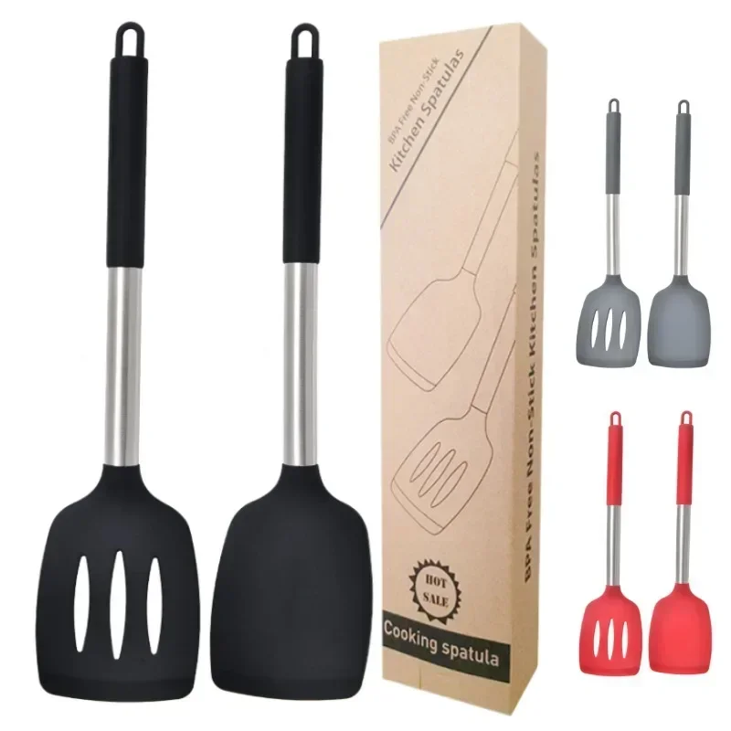 2 Pcs Silicone Cooking Shovel Kitchen Cooking Utensils Fried Egg Spatula Leakage Shovel Non-stick Cookware Kitchen Good Helper