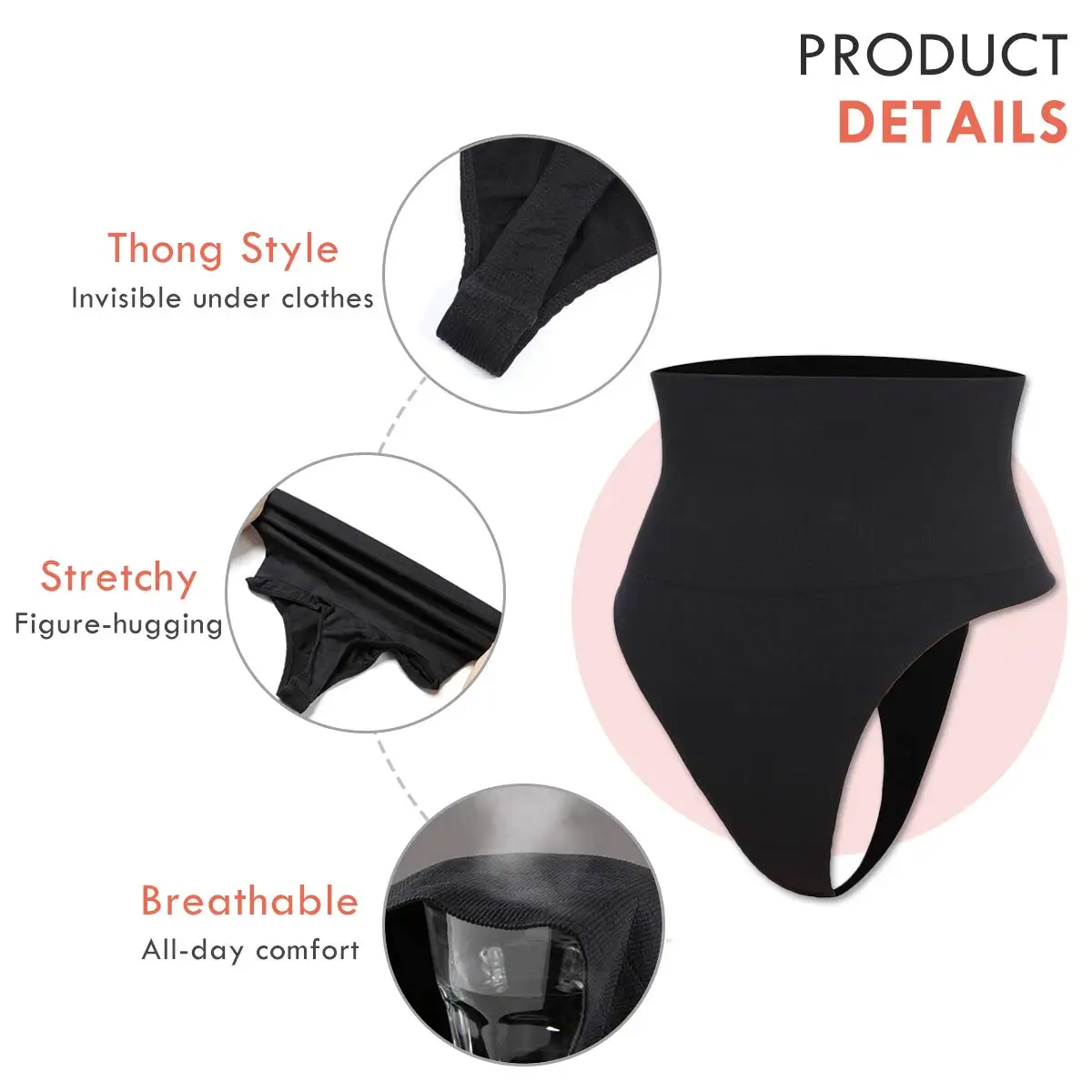 High Waist Body Shaper Thongs Shapewear For Women Panties Tummy Control  Slimming Seamless Underwear Nude Black T-back Brief