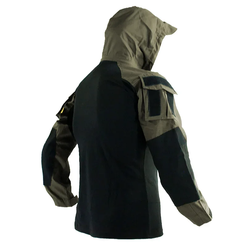 남성용 긴 소매 전투 셔츠 1/4 지퍼 립 스톱 후드 전술 셔츠 네이비 블루 Camoufalge Airsoft T 셔츠 낚시 탑